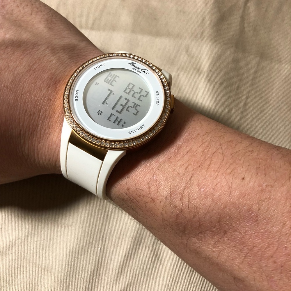Kenneth Cole White Digital Silicone & Gold Watch